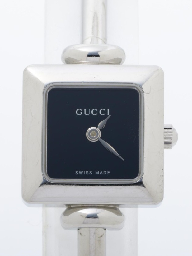 Gucci Silver Bangle Watch With Black Dial